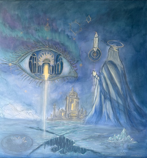 The Code of Hyperborea – Acrylic on canvas, 100 × 100 cm, Danuta Kozak