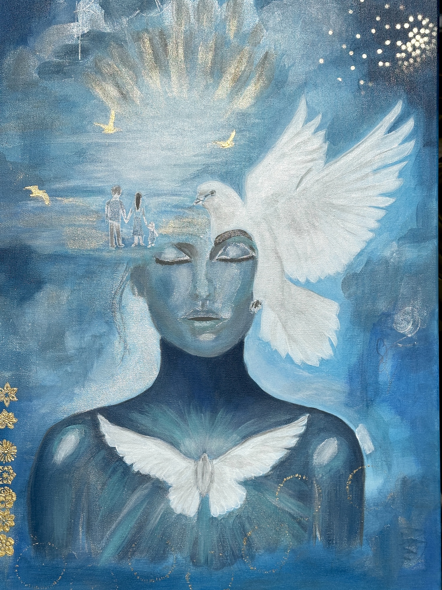Medytacja w niebie – Akryl na płótnie, 50 × 70 cm, Danuta Kozak