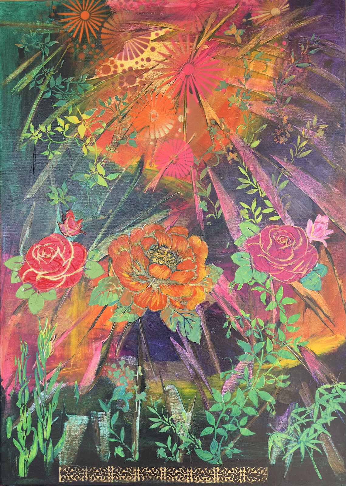 Trzy Róże – Akryl na płótnie, 50 × 70 cm, Danuta Kozak